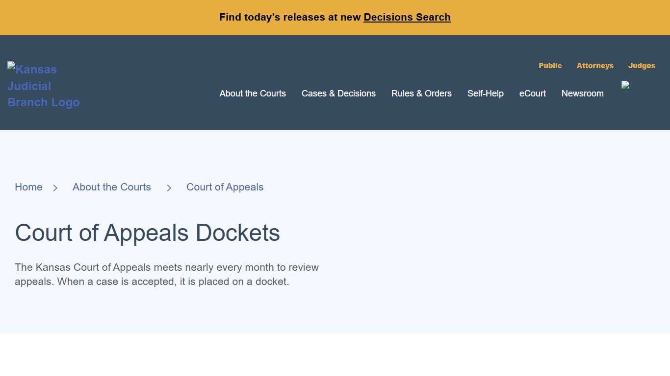 Court of Appeals Dockets - KS Courts