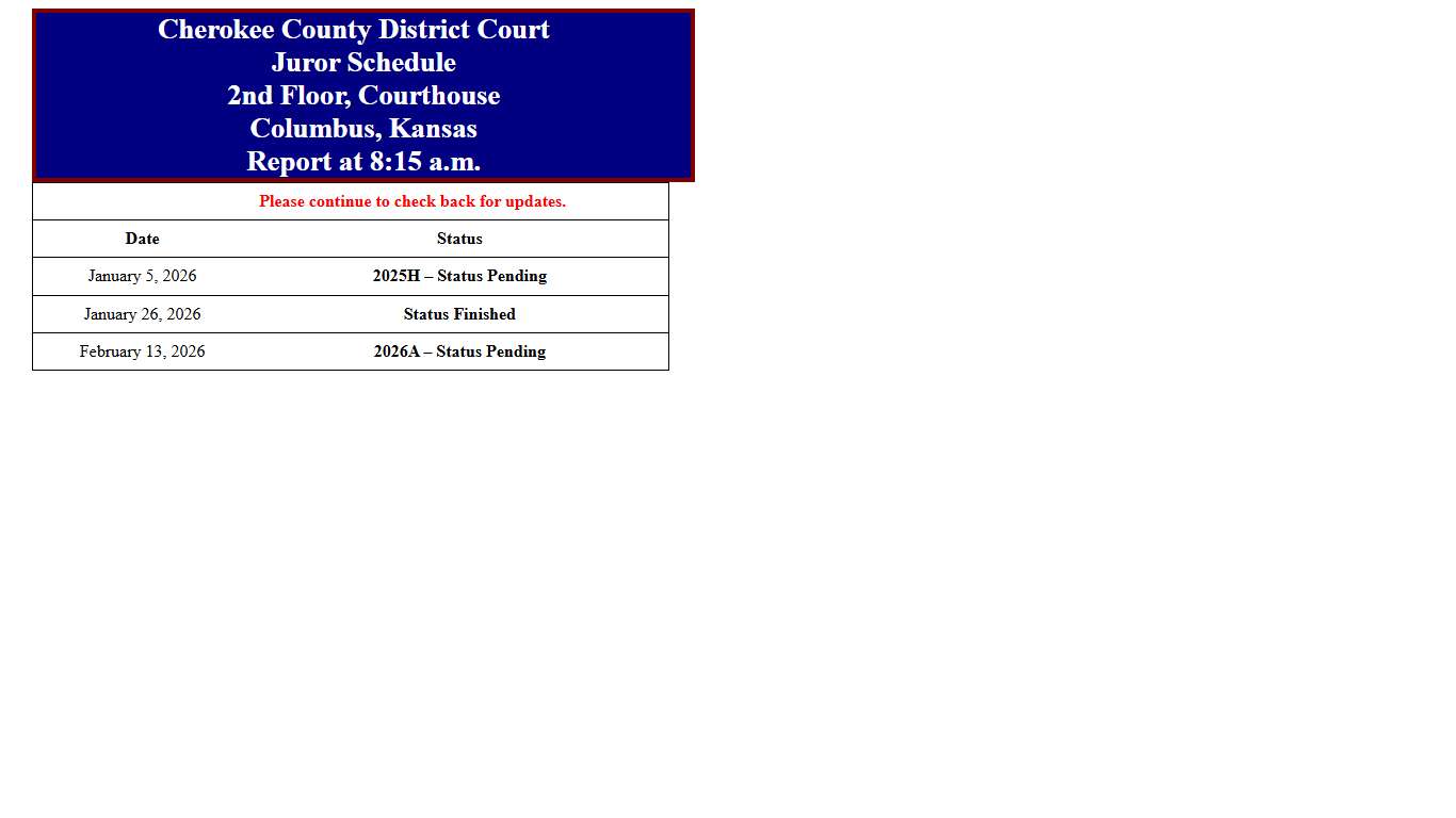 Cherokee Juror Schedule